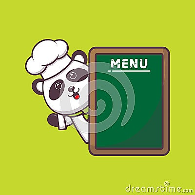 Cute panda chef with menu board Vector Illustration