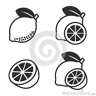 Set of lemon icons with black color Cartoon Illustration