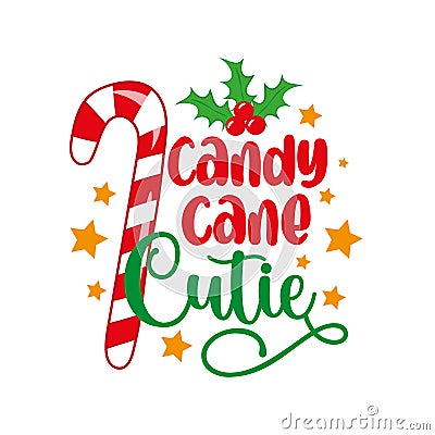 Candy cane cutie - Christmas decoartion with candy cane and mistletoe. Vector Illustration