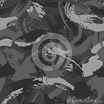 Urban camouflage, modern fashion design. Camo military protective. Army uniform. Grunge dry brush pattern. Vector seamless stroke Vector Illustration
