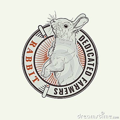 Standing Rabbit Bunny dedicated farmers vintage or retro logo emblem design Cartoon Illustration