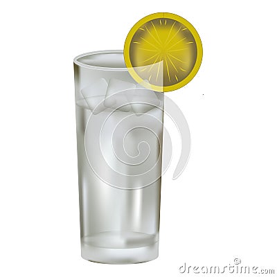 A Glass of Iced Water with a slice of fresh lemon Cartoon Illustration
