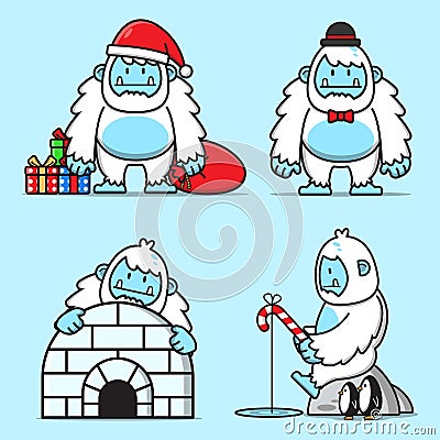 Cute yeti in north pole Vector Illustration