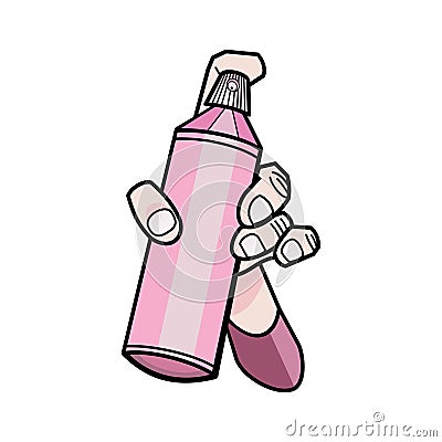 Pink spray paint in hand - isolated on white background - flat style. Vector Illustration