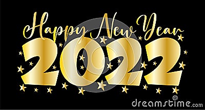 Happy New Year 2022 - golden colored greeting on islotated black background. Vector Illustration