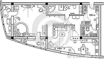 Architecture floor plan. Sketch of interior apartment furniture icon top view. House floor design project. Vector Vector Illustration