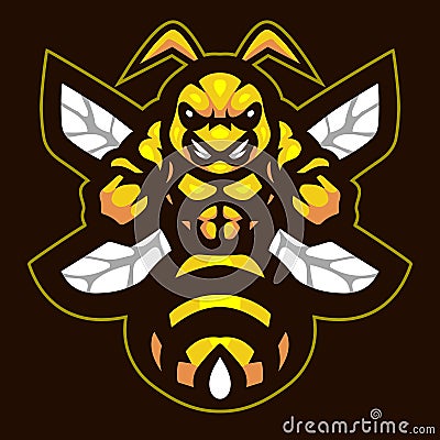 Cartoon strong bee mascot character Vector Illustration