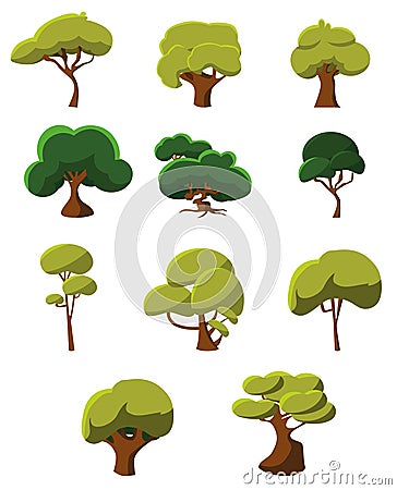 Different style cartoon style trees Vector Illustration