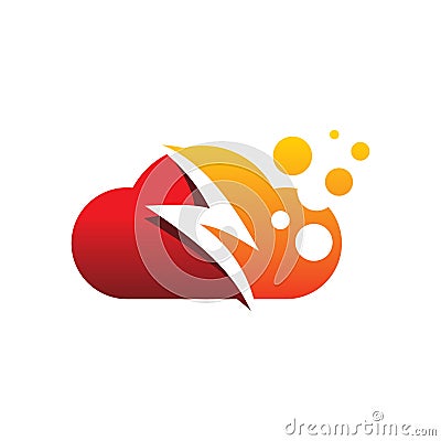Red cloud lightning pixel bubble logo design Vector Illustration