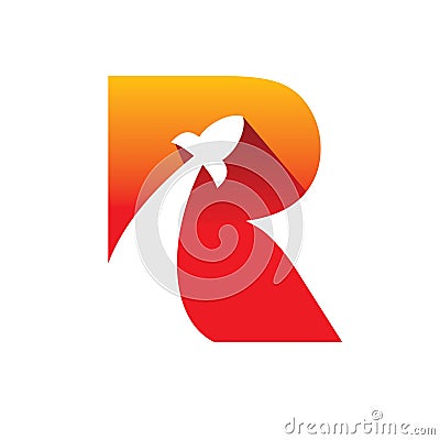 Red initial r letter rocket logo design Vector Illustration