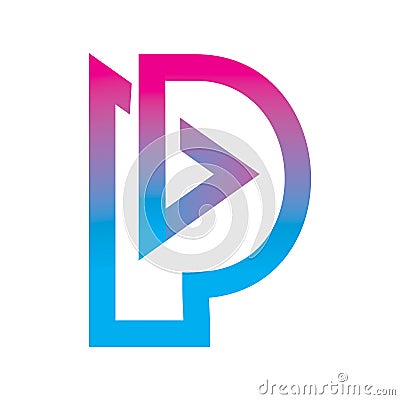 Full color initial p letter play media logo design Vector Illustration