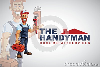 Handyman Repairman Logo Hipster Bearded Man Cartoon Character Design Vector Vector Illustration