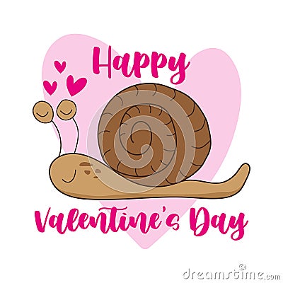 Happy Valentine`s Day - cute snail with hearts Vector Illustration