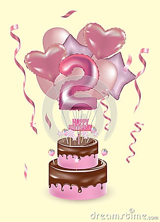 Happy second birthday card Vector Illustration