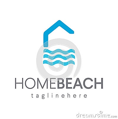 Modern creative Home house wave logo design. Tropical Summer Beach House Logo Design Template Vector Illustration of tourism Vector Illustration