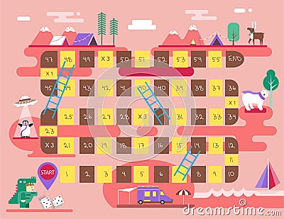 World tour board game template, Funny frame, ladders game, Vector illustrations. Vector Illustration