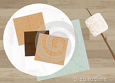 S`mores ingredients on a plate Vector Illustration