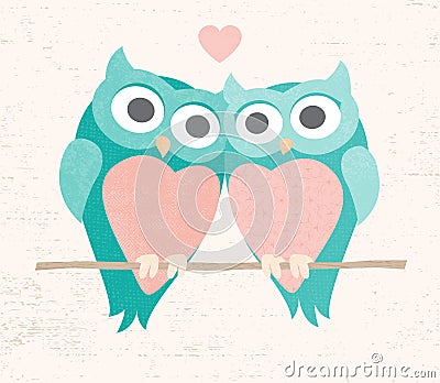 A pair of loving owls Vector Illustration