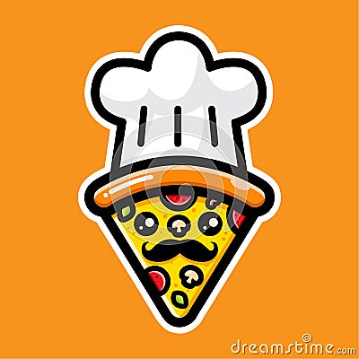 Cute pizza cartoon design become a chef Vector Illustration