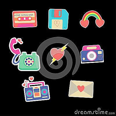 collection arranging eighty valentine stickers Vector Illustration