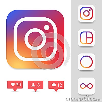 Instagram meta logo icon, Social media Instagram modern like , follower , comment red color. Like, follower, comment button, icon Vector Illustration