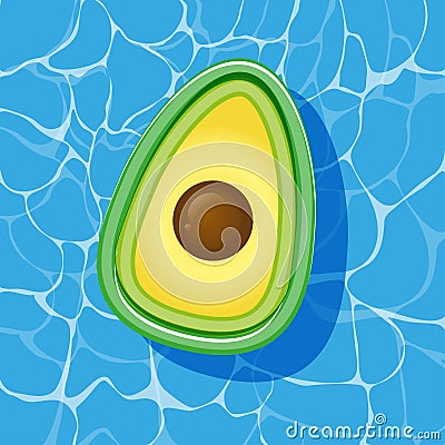 Pool infantable avocado mattress place on water texture. Vector Illustration
