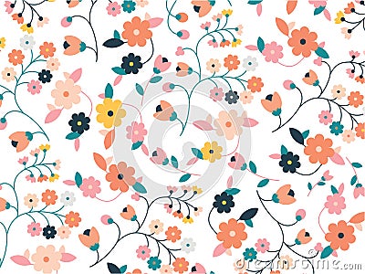 vintage flower and leaves background with flat style drawing Vector Illustration