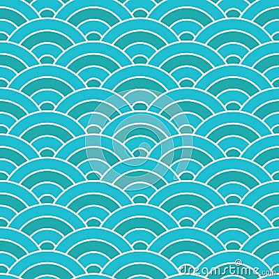 Abstract Japanese waves seamless pattern in blue and turquoise Vector Illustration