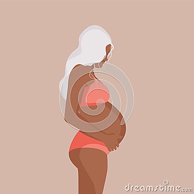 Beautiful Pregnant happy Girl with white hair in lingerie Stock Photo