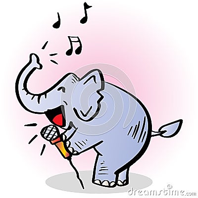 Cartoon happy elephant sings in karaoke. Stock Photo