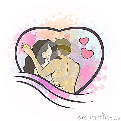 The Couple Lover Have Romantic Sex And Intercourse Cartoon Art - Vector Vector Illustration