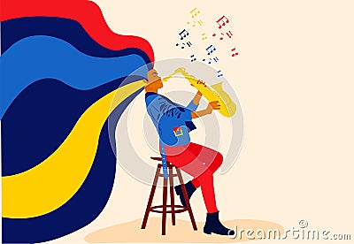 Illustration about a women playing saxophone Vector Illustration