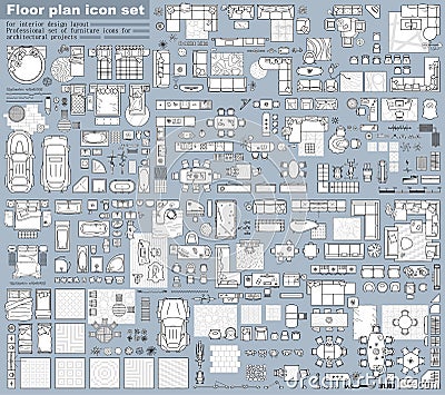 Floor plan icon set in top view for interior design. Architecture plan with furniture View from above. Vector Vector Illustration