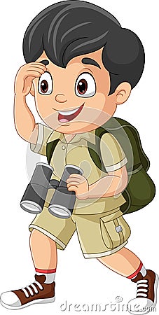 Cartoon boy scout with binoculars Vector Illustration