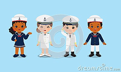 Cute boy and girl in navy sailor uniform Vector Illustration