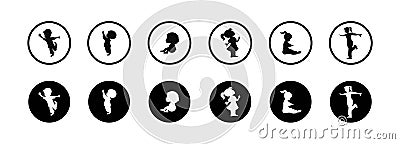 Collection of children silhouettes boys and girls set vector illustration Vector Illustration