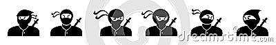 Set of ninjas in various poses on white background Vector Illustration