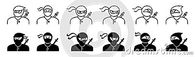 Set of ninjas in various poses on white background Vector Illustration