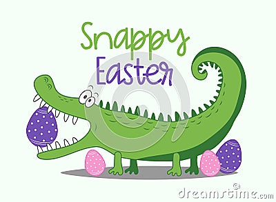 Snappy Easter- funny alligator with Easter eggs Vector Illustration