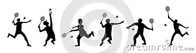 Silhouettes Female and male athlete play badminton Vector Illustration