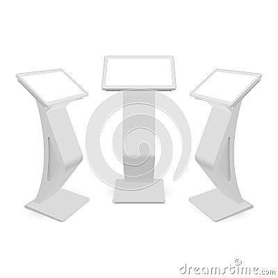 Touch Screen Information Kiosks, Front and Side View Vector Illustration