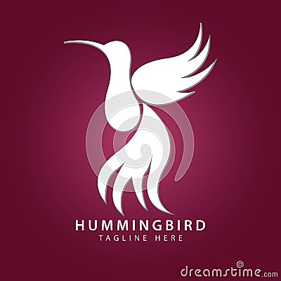 flying hummingbird logo with wings and tail dance Vector Illustration