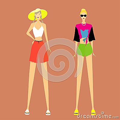 Trendy beach fashion mode for girl Vector Illustration