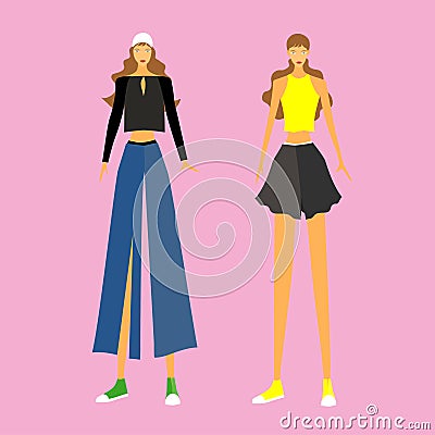 Tropical casual fashion mode for woman Vector Illustration