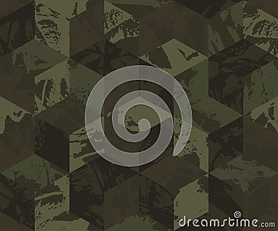 Grunge urban seamless camouflage, khaki green fashion design. Dirty brush stroke camo military pattern. Vector Vector Illustration