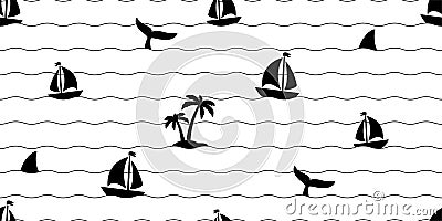 Boat seamless pattern vector wave palm tree coconut island shark Anchor helm pirate isle maritime Nautical sea ocean scarf isolate Vector Illustration