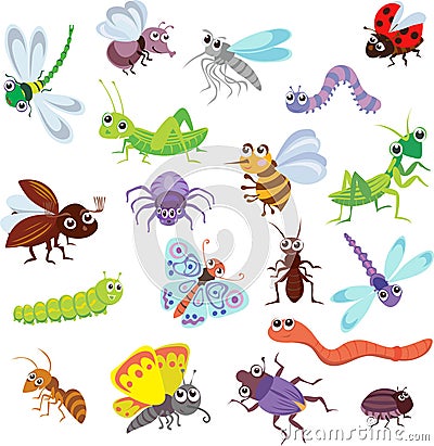 Funny bugs and other insects, pattern Vector Illustration