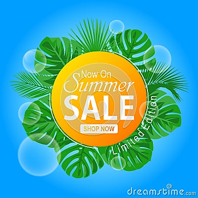Summer sale poster promotion with organic label and badge design Vector Illustration