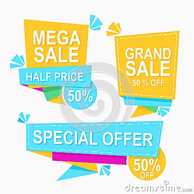 Special offer sale banner promotion with origami flat design concept for promotion Vector Illustration