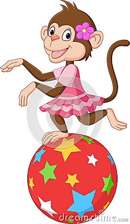 Cartoon circus monkey standing on a ball Vector Illustration